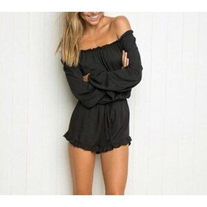 Brandy Melville Gabriella Romper Womens One Size Black Off the Shoulder Boho